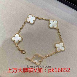 High End jewelry bangles for vancleff women 925 Pure Silver Five Flower Bracelet Plated 18K White Fritillaria Four Leaf Clover Lucky Grass White Fritillaria Bracelt
