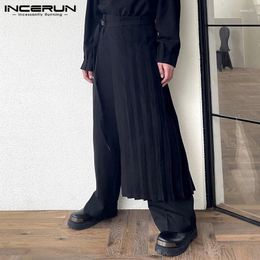 Men's Pants INCERUN 2024 Korean Style Pantalons Detachable Half Pleated Skirts Leisure Solid All-match Wide Leg Long S-5XL