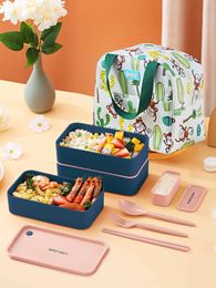 Bento Boxes Divided Bento Box With Cutlery Thermal Bag Portable Plastic Lunch Box Microwave Safe Stackable Fruit Salad Container