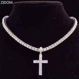 Pendant Necklaces Men Women Hip Hop Cross Necklace with 4mm Zircon Tennis Chain Iced Out Bling Hiphop Jewellery Fashion Gift