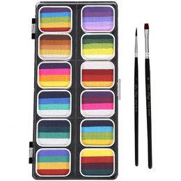 12-color Gradient Washable Rainbow Strip Painting Set Face Paints Kit for Children Makeup Palette Halloween The Pen Body 240415