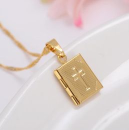 Bible 18k Yellow Gold GF Box Open Pendant Necklace Chains Crosses Jewellery Christianity Catholicism Crucifix Religious4440351