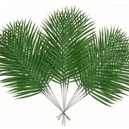 Decorative Flowers Artificial Green Palm Leaves For Wedding Fake Tropical Outdoor Faux Fronds Home Decor Spring Summer 15Pcs