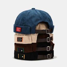 Beanie/Skull Caps Fashion Vintage Beanie Hats Men Women Spring Autumn Landlord Hat Streetwear Hip Hop Brimless Hat Corduroy Docker Cap Wholesale d240429