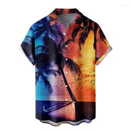 Men's Casual Shirts 3D Print Tropical Graphic Hawaiian For Men Loose Short Sleeve Mens Beach Oversized Button Down Tee Tops Blouse