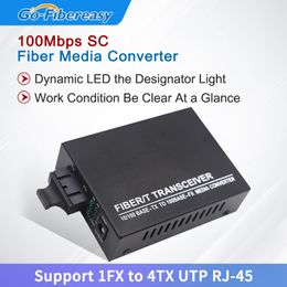 Mini Fiber Media Converter 100Mpbs Single-Mode Duplex Ethernet Optical Switch SC-Port to 4-Port UTP RJ45 Fiber Optic Equipment