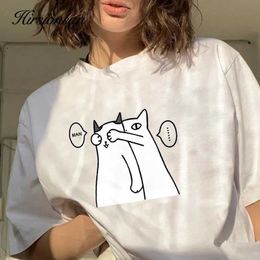 T-shirts Hirsonsan Simple Cartoon Graphic T-shirt for Womens 2023 Summer Loose High Street T-shirt for Womens Casual Cotton Short Sleeve Basic TopL2404