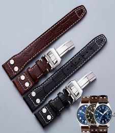 Watch Bands Watchband For IWC Mark Series Genuine Leather Strap Accessories Male Rivet Cow Wristband 22mm Black Brown7882710