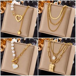 Yellow Gold Heart Pearl Pendant Necklace for Women Punk Street Neck Jewellery Party Gift Ixu9