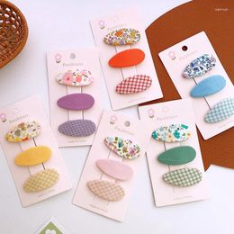 Hair Accessories 3PCS Set Cloth Ellipse Solid Color Print Flower Plaid Baby Girl Clips Cute Kawaii Fancy Soft Hairpin Fashion