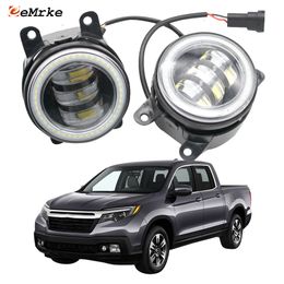 EEMRKE Led Fog Lights Assembly 30W/ 40W for Honda Ridgeline MK2 2017 2018 2019 2020 with Clear Cut-line Lens Angel Eyes DRL Car PTF Daytime Running Light 12V Fog Lamp