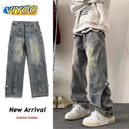 Men's Jeans Japanese 2000s Style Y2K Vintage Baggy Casual Pants High Street Streetwear Hip Hop Wide Leg Men Korean Clothes