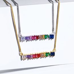 Rainbow Cubic Zirconia Necklace Crystal Diamond Pendant Party Jewelry Personality Silver 18K Gold Plated Choker Necklace Women Bir239v