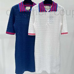 Urban Sexy Dresses designer luxury 24 Summer POLO Collar Contrast Edge Hollow Knitted Short sleeved Skirt B6PR