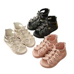 Sandals Girls sandals Soft leather Caligae Korean childrens sandals Princess shoes 2023 summer new bowknot baby sandals