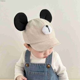 Caps Hats Cute Baby Baseball Hat Cartoon Bear Baby Foot Hat with Ears Korean Solid Soft Brick Adjustable Preschool Sun HatL240429
