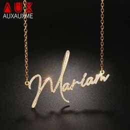 Pendant Necklaces Auxauxme Customised Crystal Zircon Womens Name Necklace Stainless Steel Personalised Name Plate Gold Pendant Necklace Jewellery GiftsWX