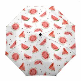 Umbrellas Summer Watermelon Watercolour Texture Automatic Umbrella Travel Folding Portable Parasol Windproof