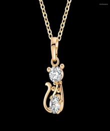 Pendant Necklaces Cat Kitten Cute Necklace Pendants For Womens Stainless Steel Rose Gold Colour Chain Cubic Zirconia Jewelry8278130