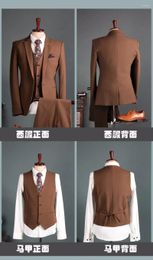 Men's Suits Gentle Retro Brown Smart Business Men Suit Classic Wedding For Elegant Blazer Sets Custom Slim Fit 3 Piece Prom Tuxedo