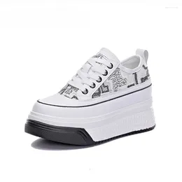 Casual Shoes 7cm Air Mesh Genuine Leather Women Platform Sneakers Wedge High Heel Fashion White Summer Shoe