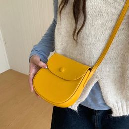 Drawstring Solid Colour PU Leather Women's Small Crossbody Bag Simple Retro Ladies Saddle Shoulder Bags Fashion Female Handbags Clutch Purse