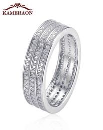 Kameraon Sterling Silver 925 Jewelry Women039s Crystal Wide Ring Shining Simulated Diamond Personality Fine Silverware Female G1045580