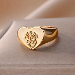 Wedding Rings Heart Wide Stainless Steel Ring for Women Men Vintage Gold Plated Couple Rings Vintage Accessorie Aesthetic Jewellery Bague Gifts