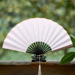 Decorative Figurines 10 Inch Ocean Wave Pattern Folding Fan Chinese Style Silk Cloth Rice Paper Engraving Retro Home Decor