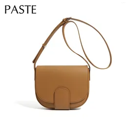 Drawstring Fashion Simple Round Design Tofu Small Beige Split Cow Leather Women Messenger Summer Daily-use Shoulder