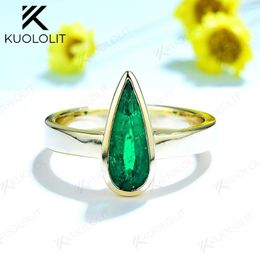 Cluster Rings Kuololit Lab Grown Colombia Emerald Gemstone For Women Solid 925 Sterling Silver 1.2CT Elongated Pear Ring Engagement
