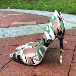 Dress Shoes Women Camouflage Patent Pointy Toe High Heel Unique Ladies Fashion Stiletto Pumps Plus Size 33-45