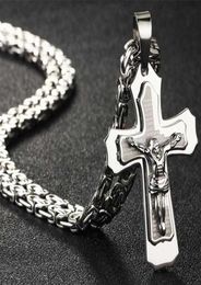 Bible Silver Color Jesus Cross Stainless Steel Pendants Necklaces Byzantine Long Chain Necklace for Men Jewelry colar collier 22017309346