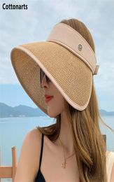 Empty Top 14CM Big Brim Sun Hat Foldable Portable Rollup Beach Summer Casual Straw Cap Visors Women Fisherman039s 2204072631149