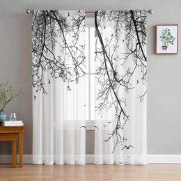 Curtain Branch Birds And Animals Triangle Tulle Sheer Window Curtains For Living Room Kitchen Children Bedroom Voile Hanging