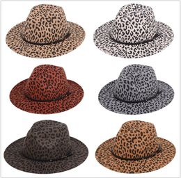 NEW Leopard print Jazz hat Fashion felt top hat men women flat brim wide brim hat couple hats Panama Caps 6 colors4653565
