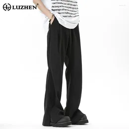 Men's Pants LUZHEN 2024 Spring Pleated Split Design Straight Suit Original Solid Colour Trendy Trousers LZ2180