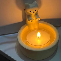 Candles Cartoon Kitten Candle Holder Grilled Cat Aromatherapy Candle Holder For Home Bedroom Living Room Cute Mini Desktop Decorations