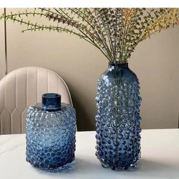 Vases Simple Blue Bubble Glass Vase Table Setting Flower Arrangement Living Room Decoration Hydroponic Home Decor Accessories