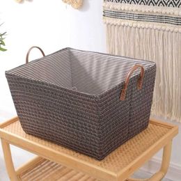 Storage Baskets Foldable Woven Storage Basket Simple Space Saving with Handles Dirty Laundry Basket Large Capacity Sundries Baskets Wardrobe