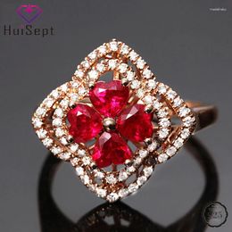 Cluster Rings HuiSept Elegant Women Ring Silver 925 Jewellery Flower Shape Ruby Zircon Gemstone Open Finger For Wedding Party Wholesale