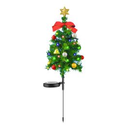 Decorations 1pc Solar Christmas Tree Lights Outdoor Waterproof Solar Xmas Lamp Gift with Bow Bell Outside Pathway Garden Yard Decoration