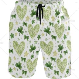 Men's Shorts St Patricks Day Shamrock Beach Summer Swim Trunks Sports Running Bathing Suits With Mesh Lining And Pocket