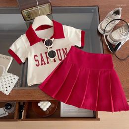 Clothing Sets Girls Suits Summer Short Sleeve Polo Shirt Pleated Skirt Fashion Korean Kids Casual Two Piece Toddler Girl Clothes