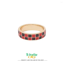 Cluster Rings Summer Trendy Colourful Chequered Ring Statement Jewellery Minimalist Enamel Chunky Gold For Women Bijoux Femme Wedding Gift