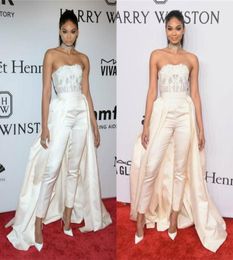 Charming Zuhair Murad Jumpsuit Prom Dresses With Removable Skirt Red Carpet Bateau Simple Lace Applique Corset Evening Gowns Forma9802212