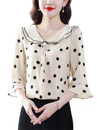 Women's Blouses Shirts Women Spring Summer Blouses Shirts Lady Fashion Casual Half Slve Ruffles Collar Polka Dots Blusas Tops CT0216 Y240426