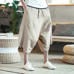 Men's Pants Harajuku mens harem pants 2023 summer cotton linen jogging retro Chinese style solid Colour tight Q240429