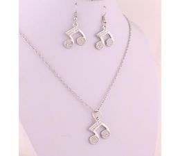 Earrings And Necklace Music Musical Note Symbols Studded With Shiny Clear Crystal Charm Pendent Jewelry Set2174842