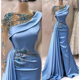 Lace Mermaid Aso Ebi April Prom Crystals Satin Satin Party Party Second Sectree Onvisply Condagement Dression Robe de Soiree Zj662